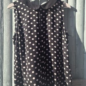 CeCe Black White Daisy Print Sleeveless Blouse Peter Pan Collar Size M